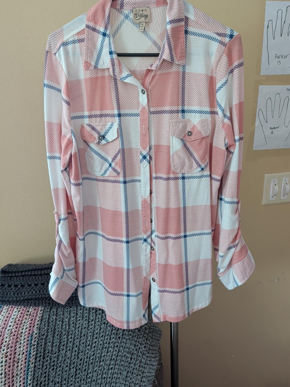 Como Vintage Girls' Pink Plaid Button-Up Shirt